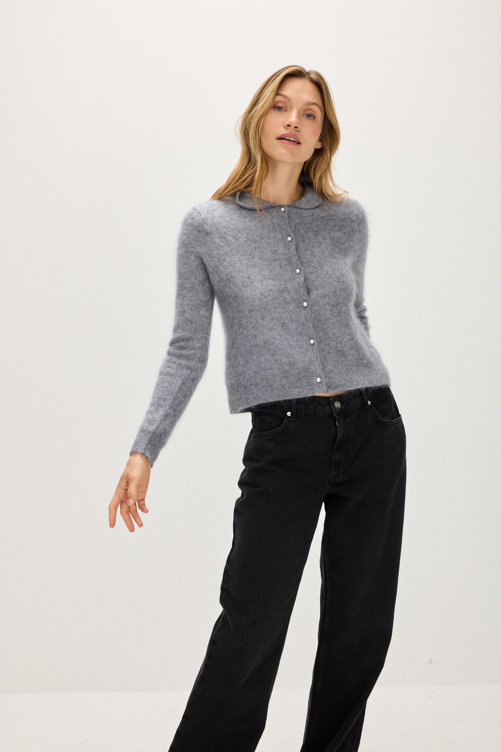 Davida Brushed Cardigan Collar Cardigans Light Grey