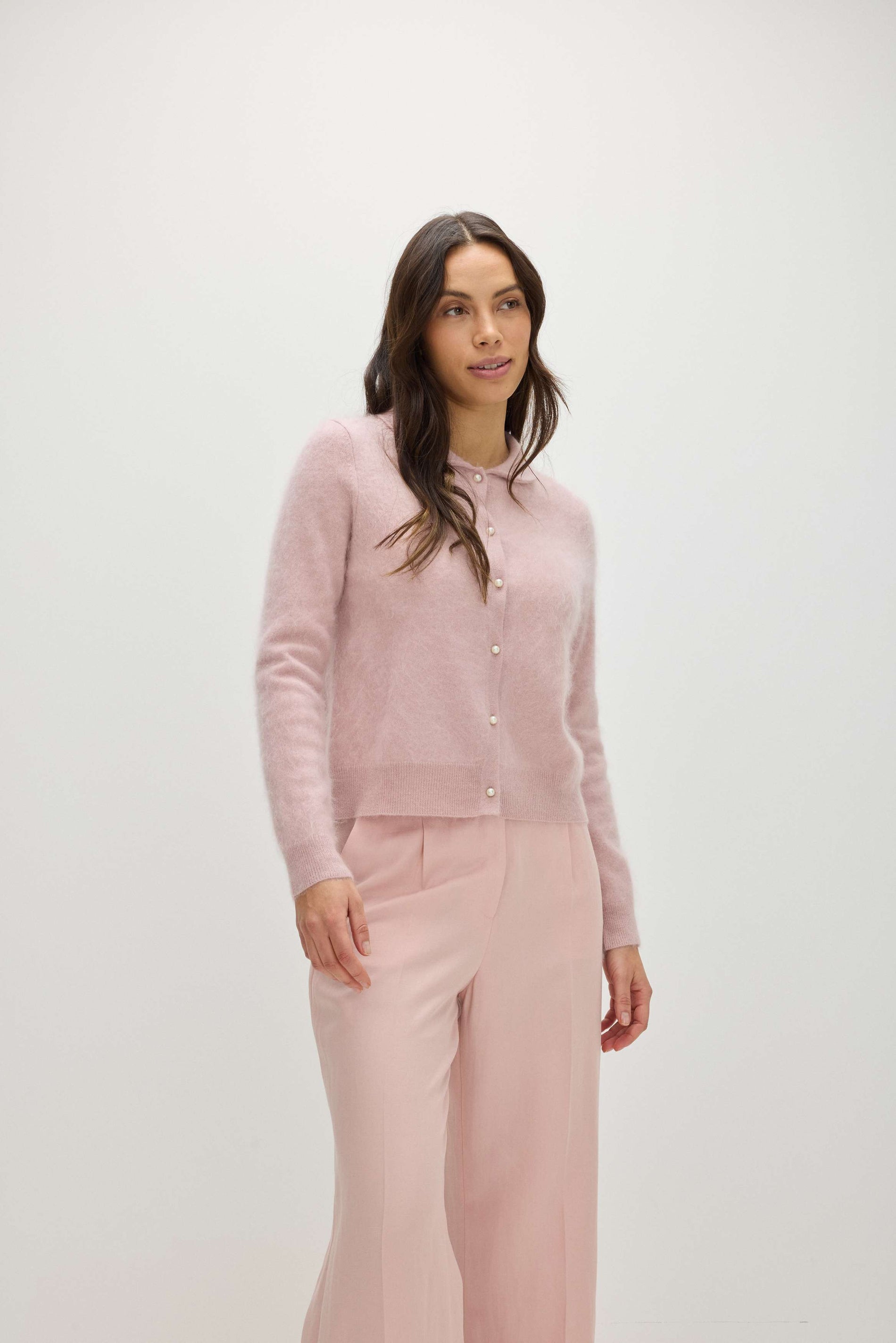 Davida Brushed Cardigan Collar Cardigans Light Pink