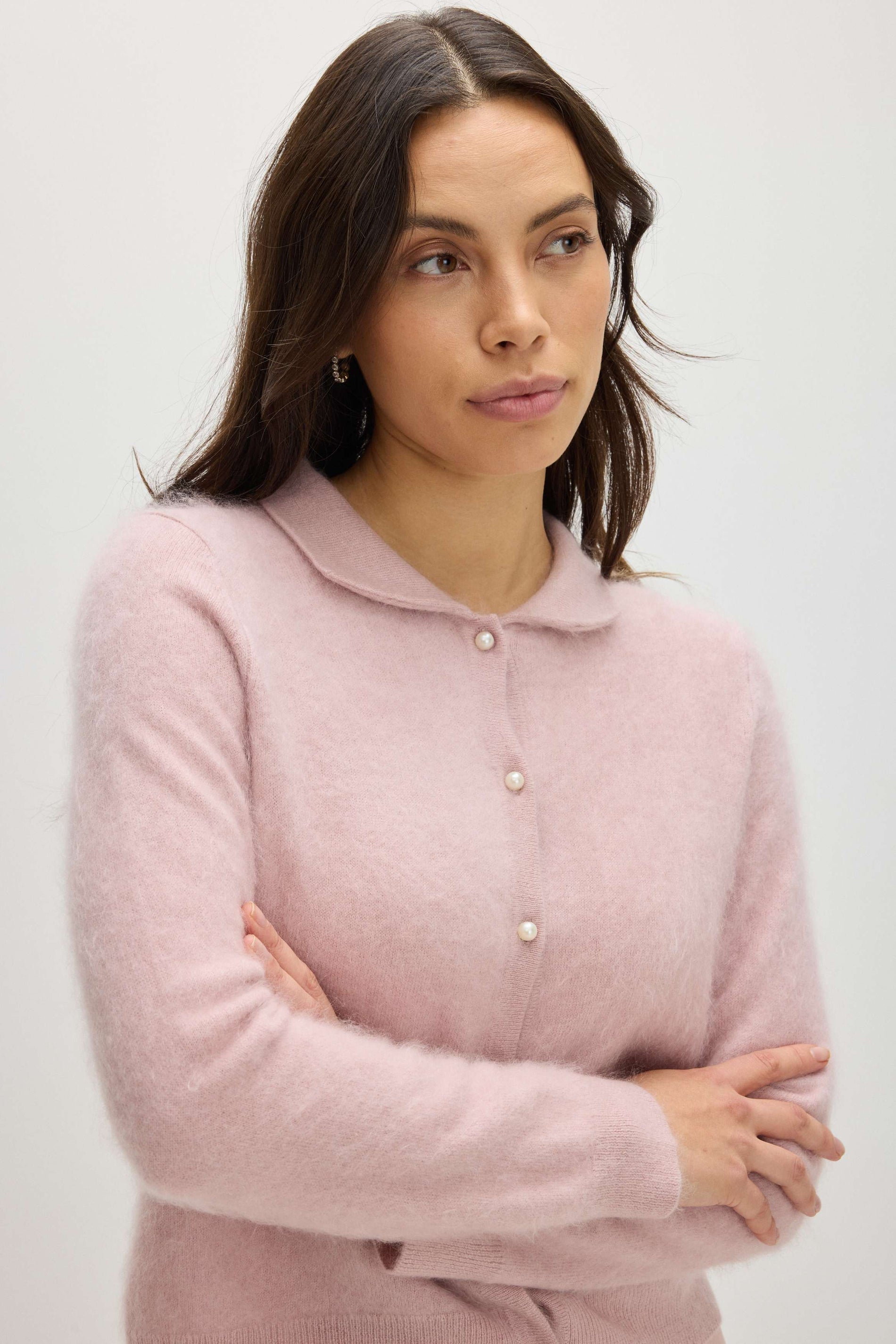 Davida Brushed Cardigan Collar Cardigans Light Pink