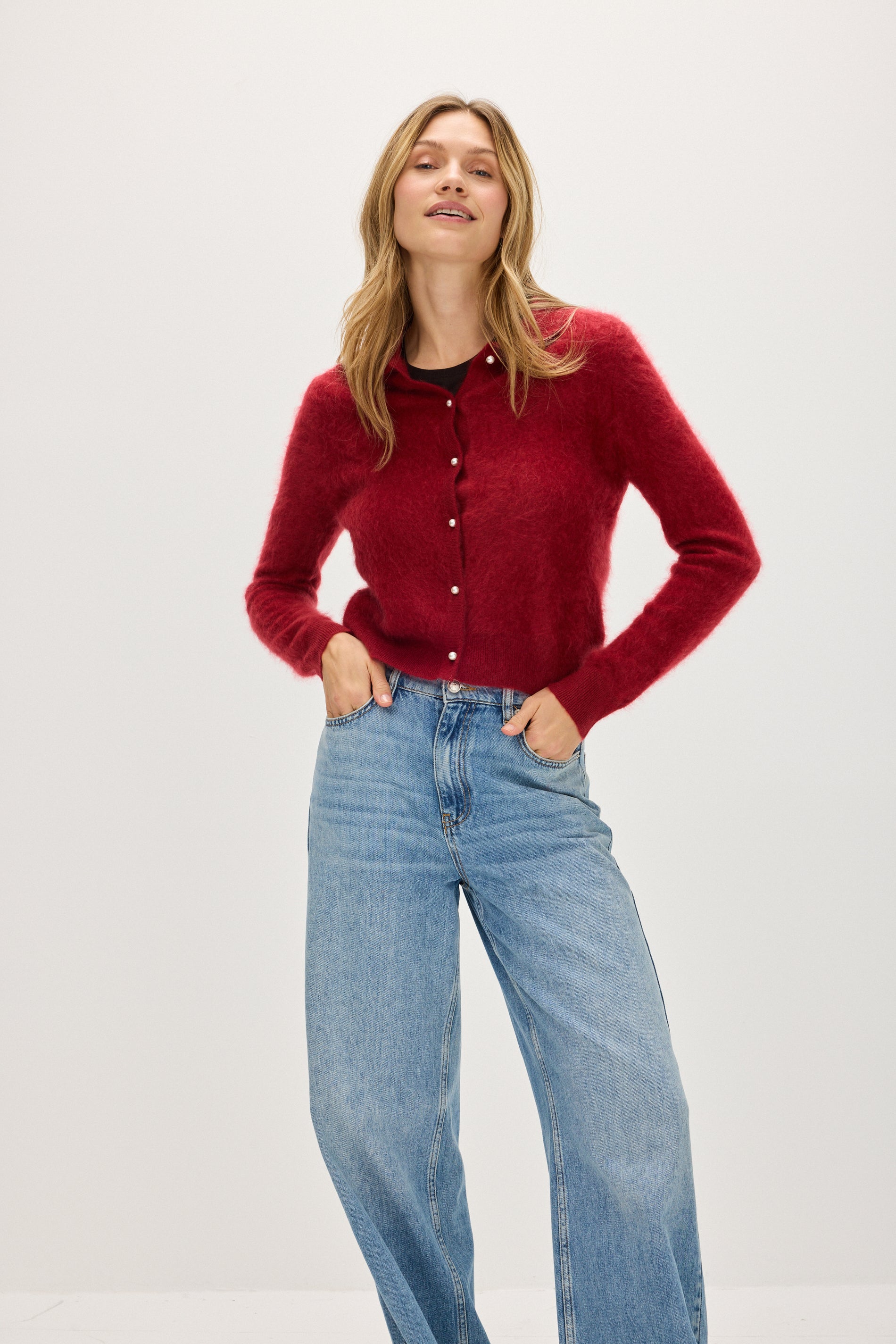 Davida Brushed Cardigan Collar Cardigans Mulberry Red