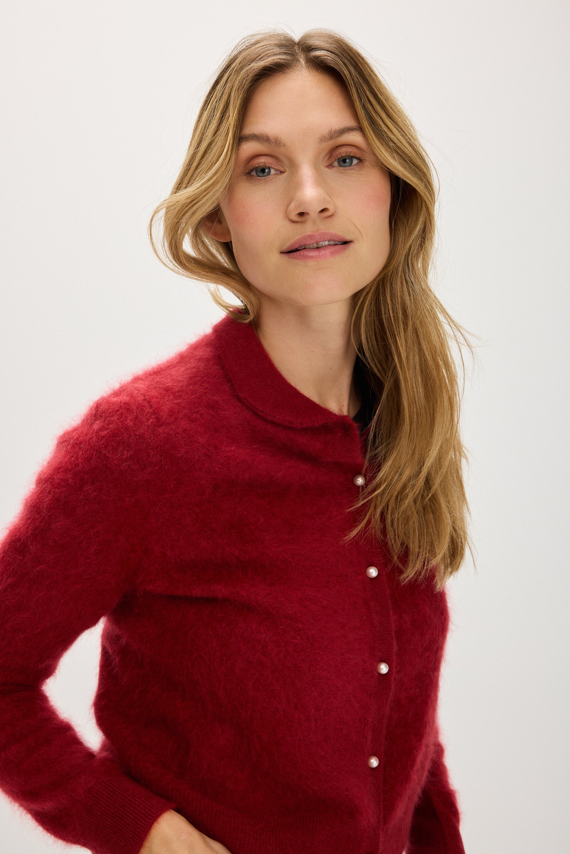 Davida Brushed Cardigan Collar Cardigans Mulberry Red