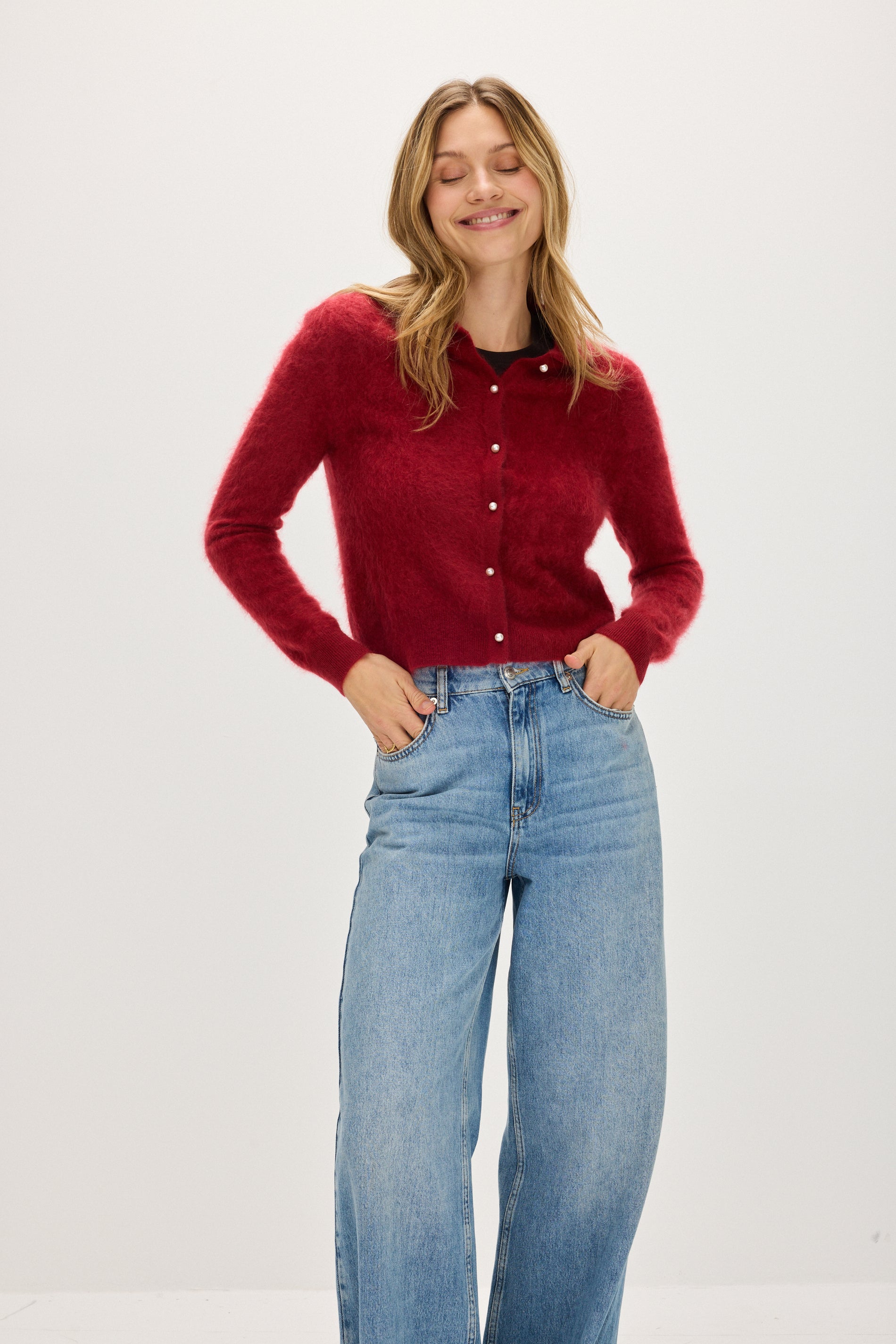 Davida Brushed Cardigan Collar Cardigans Mulberry Red