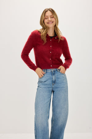 Brushed Cardigan Collar - Mulberry Red