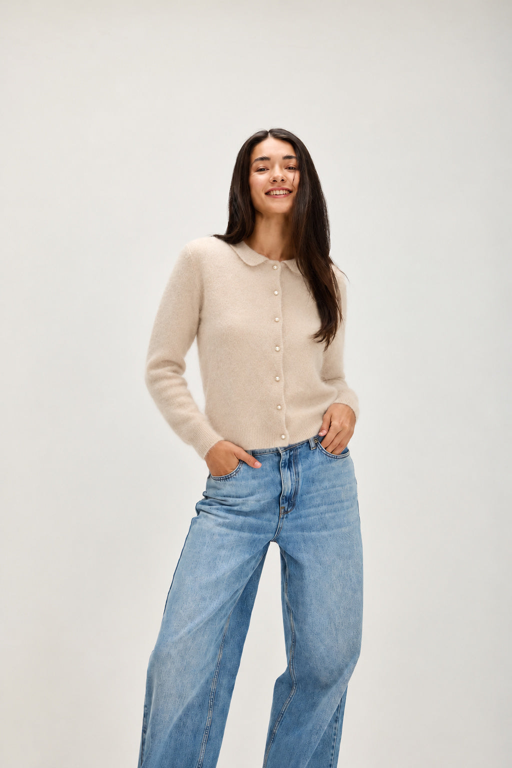 Davida Brushed Cardigan Collar Cardigans Wheat