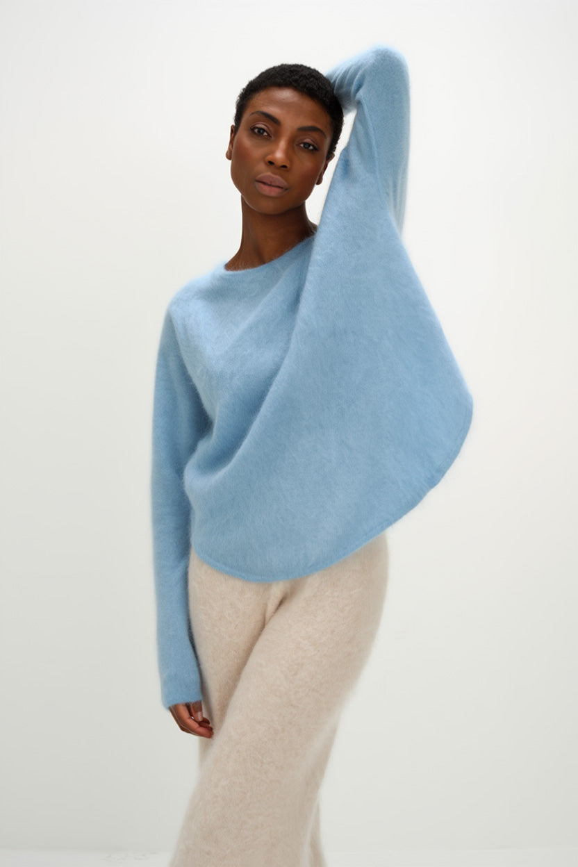 Davida Brushed Curved Sweater Sweaters Blue Fog