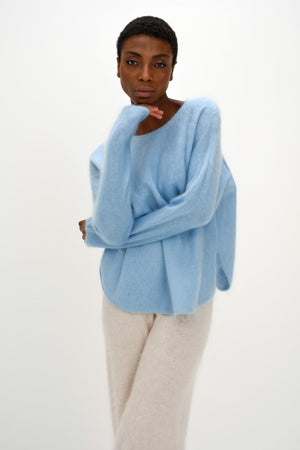Brushed Curved Sweater - Blue Fog
