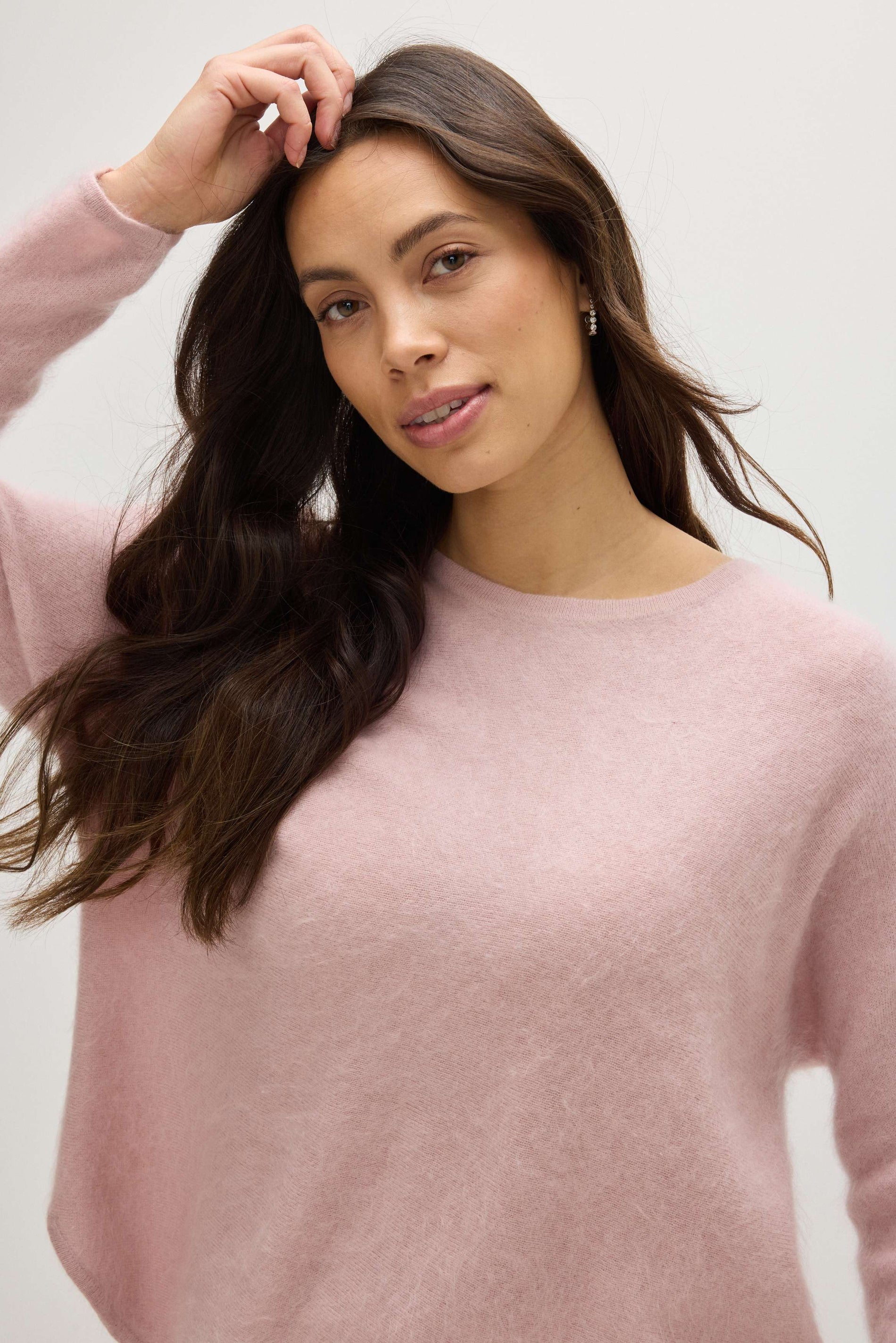 Davida Brushed Curved Sweater Sweaters Pink