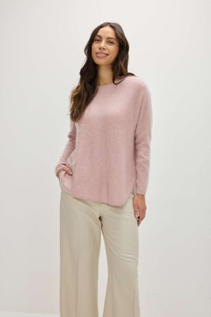 Brushed Curved Sweater - Pink