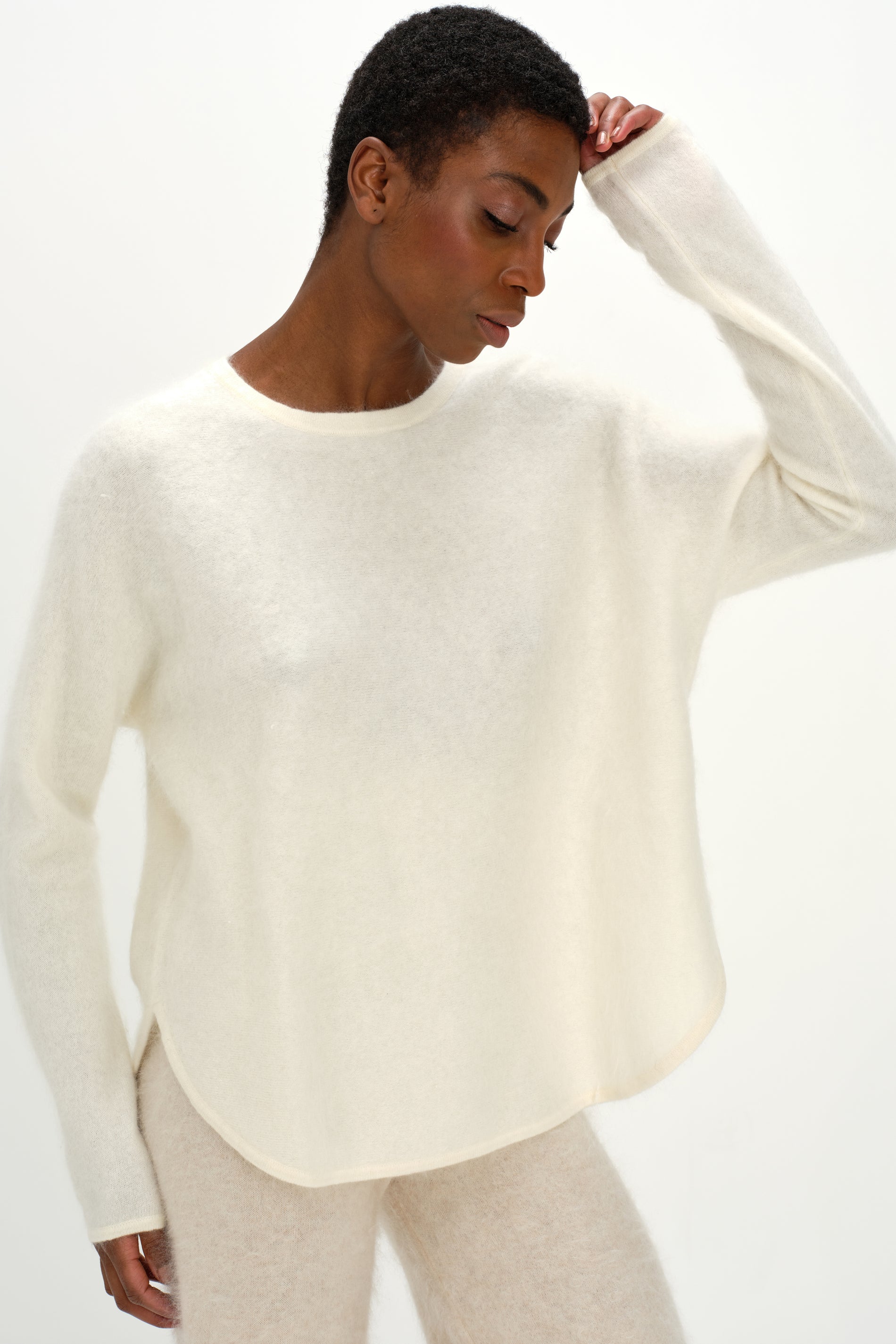 Davida Brushed Curved Sweater Sweaters White