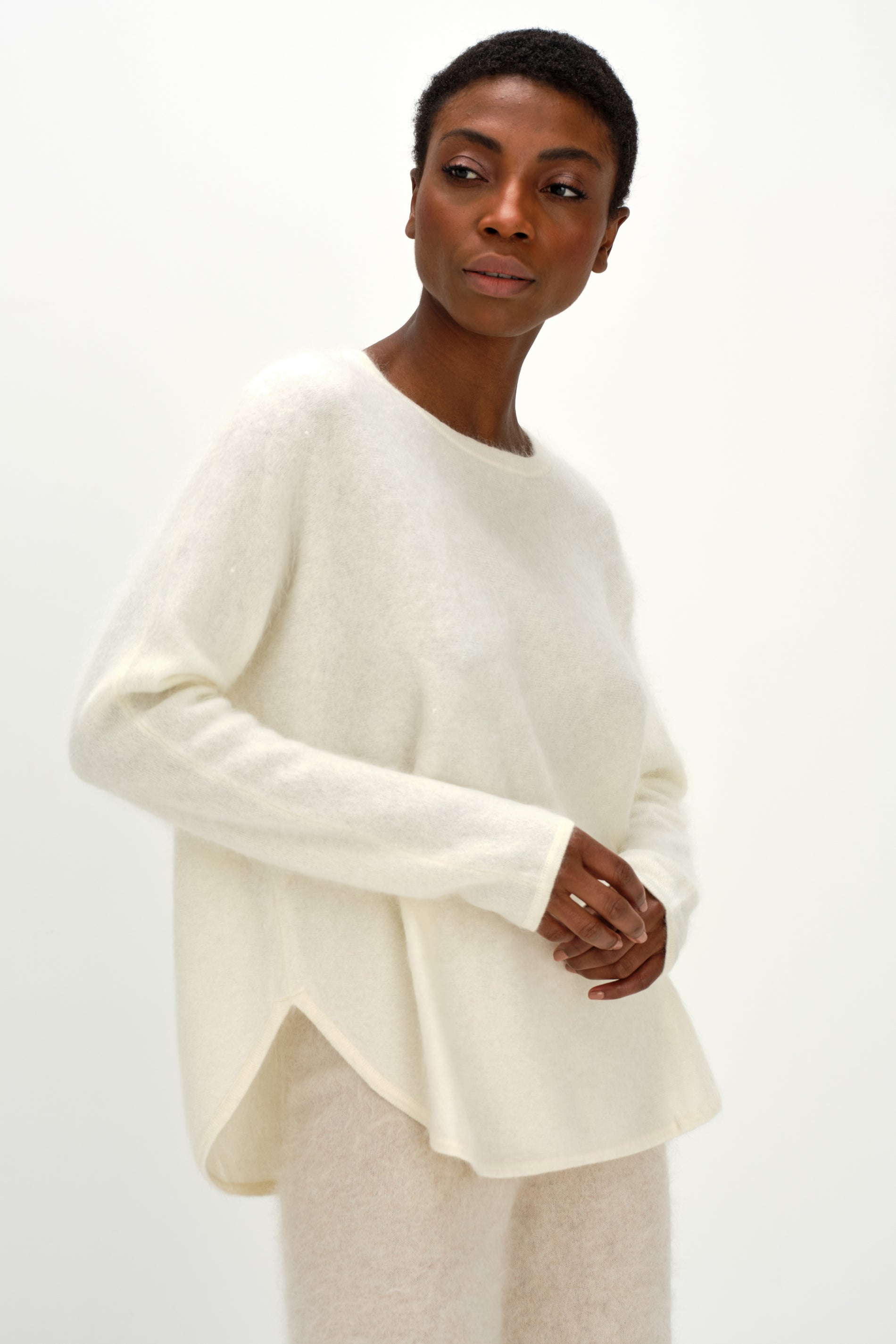 Davida Brushed Curved Sweater Sweaters White