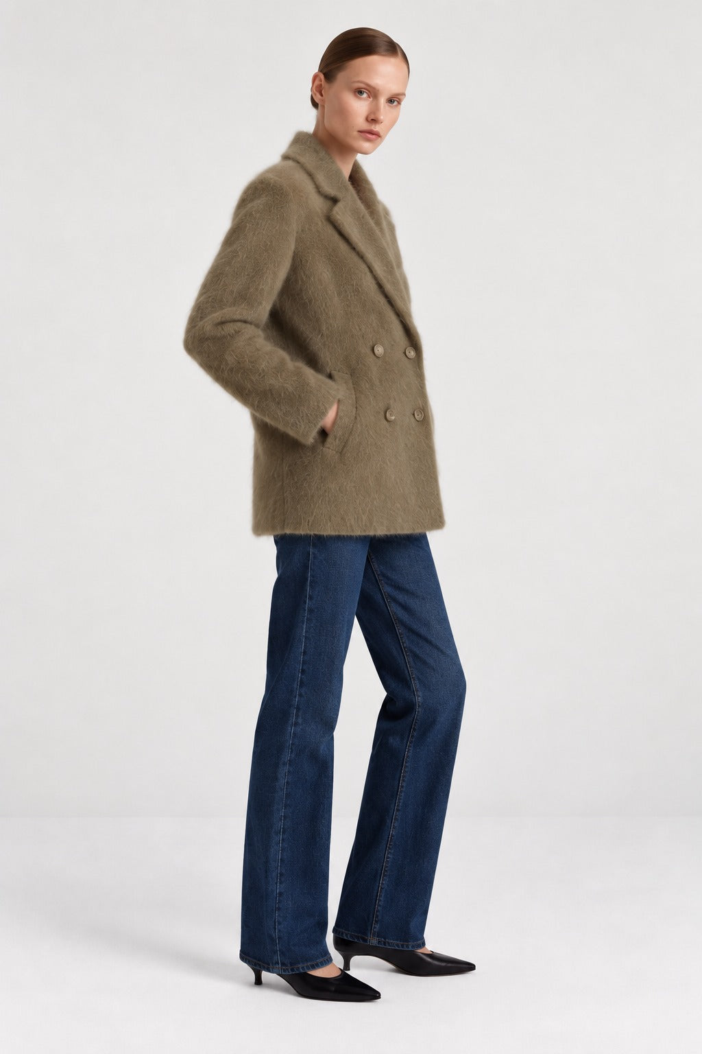 Davida Brushed Double Breasted Jacket Outerwear Forest Green