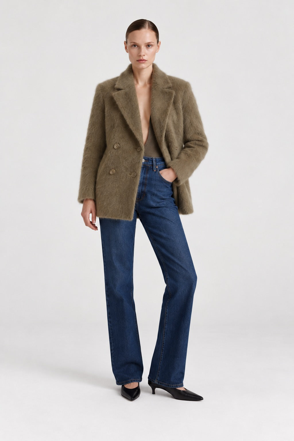 Davida Brushed Double Breasted Jacket Outerwear Forest Green
