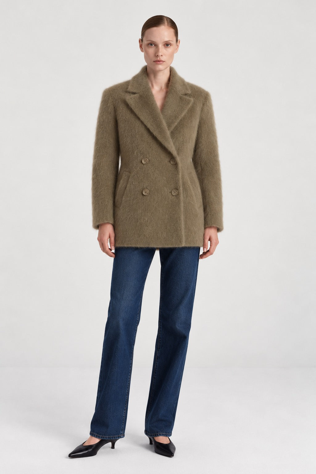 Davida Brushed Double Breasted Jacket Outerwear Forest Green