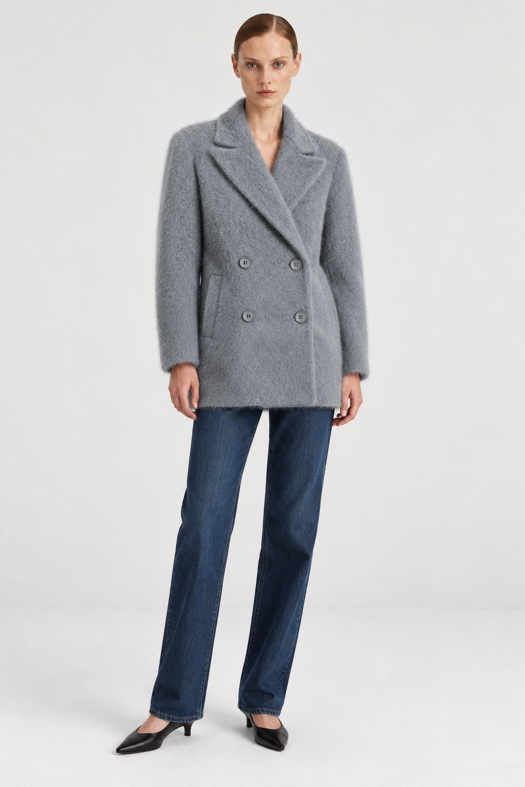 Davida Brushed Double Breasted Jacket Outerwear Light Grey