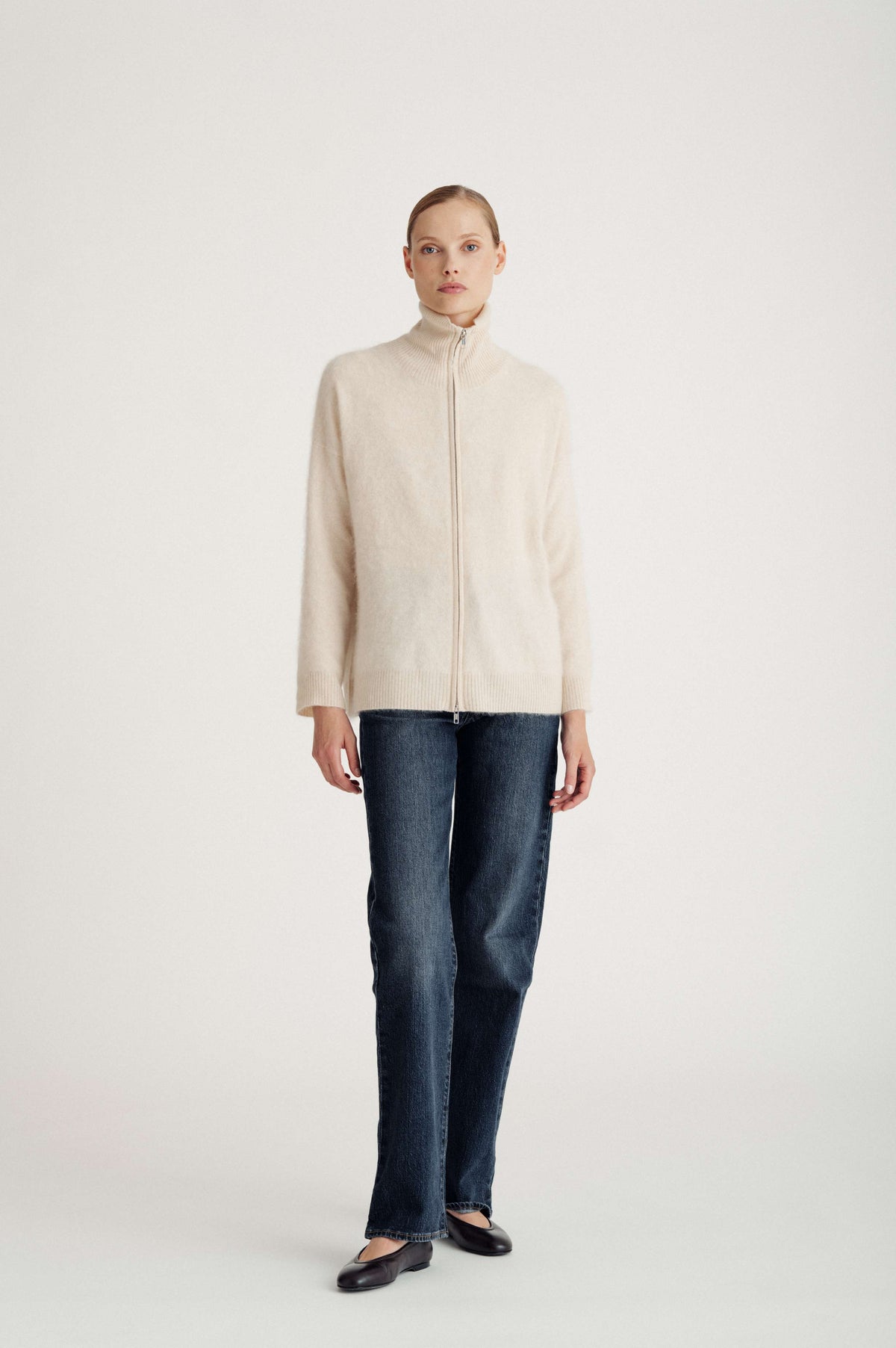 Davida Brushed Full Zip Cardigan Cardigans Light Beige