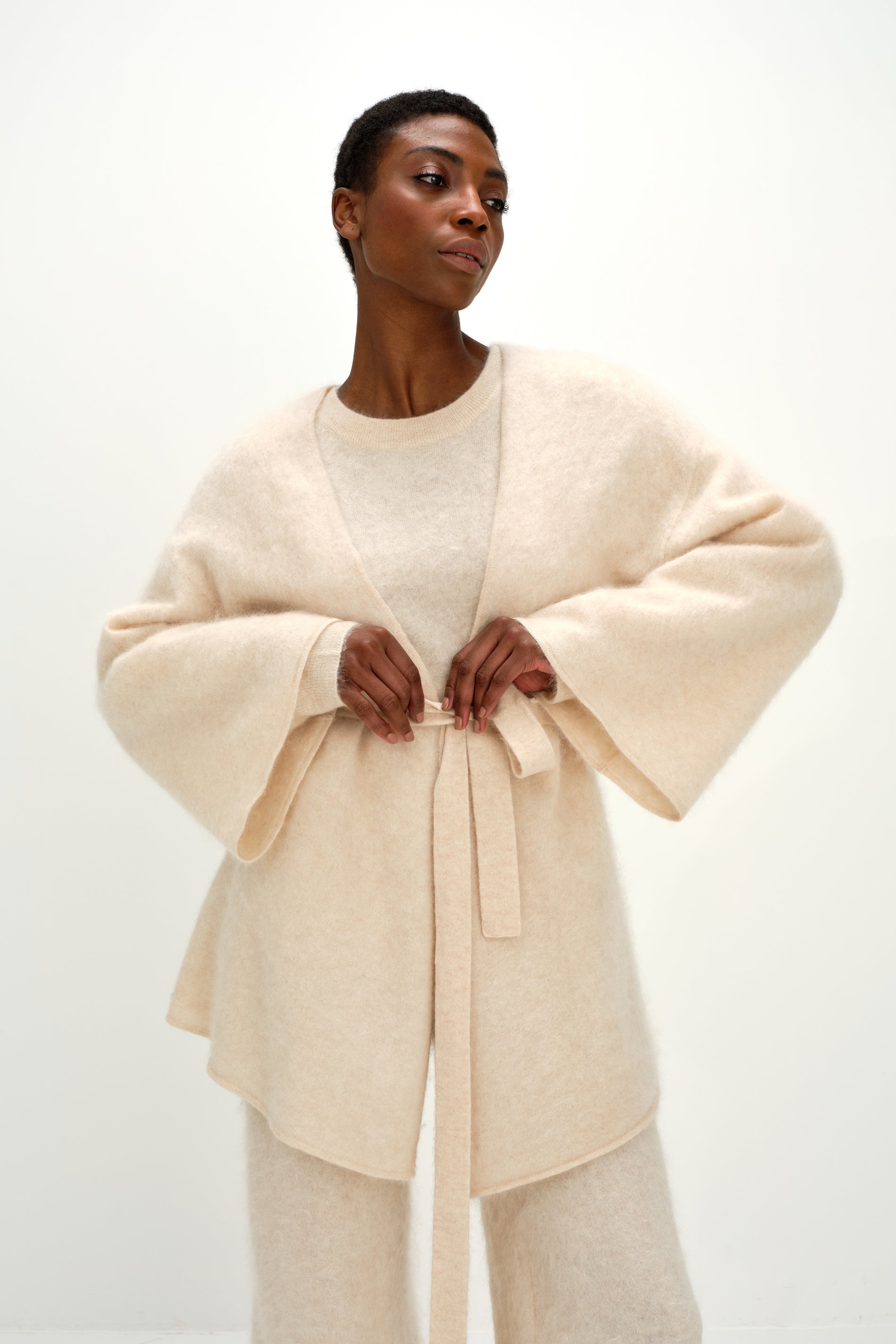 Davida Brushed Kimono Cardigans Light Beige