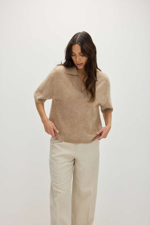 Brushed Open Collar Short Sleeve - Mink