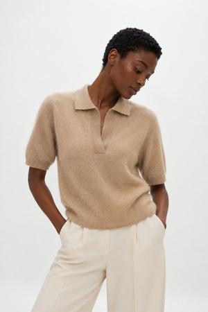 Brushed Open Collar Short Sleeve - Wheat