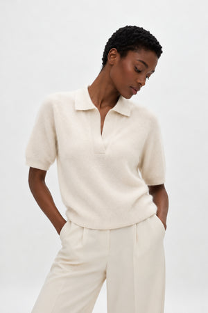 Brushed Open Collar Short Sleeve - White