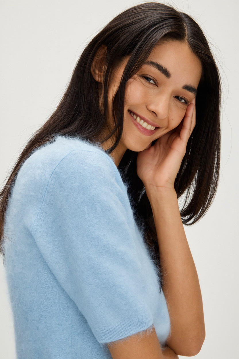 Davida Brushed Oversized T-Shirt Sweaters Blue Fog