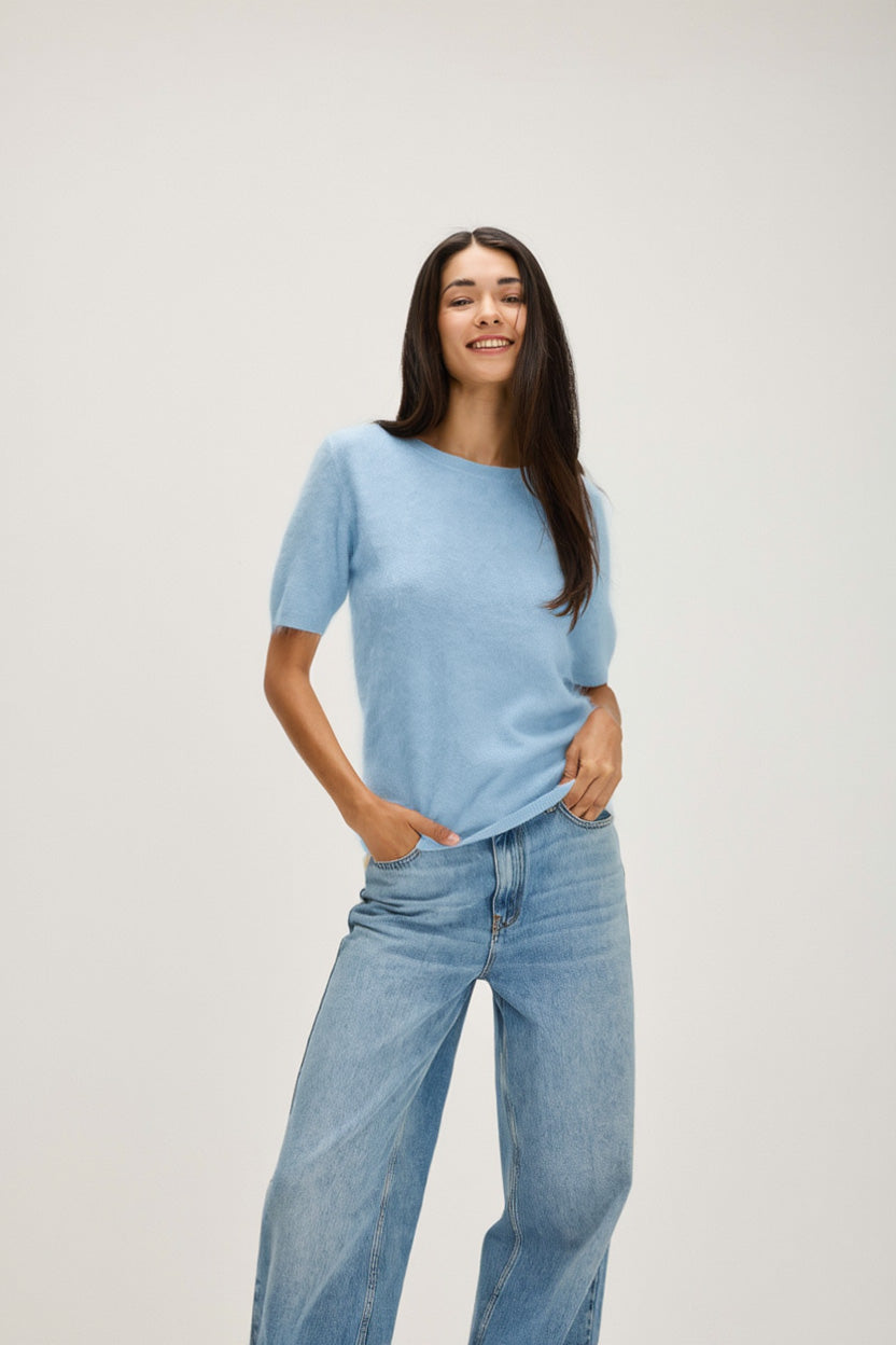 Davida Brushed Oversized T-Shirt Sweaters Blue Fog