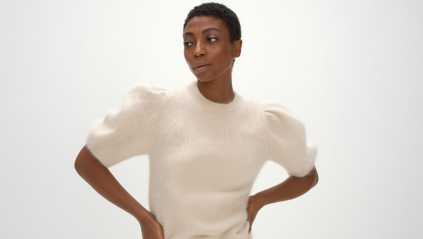 Davida Brushed Puff Sleeve T-shirt Sweaters Light Beige