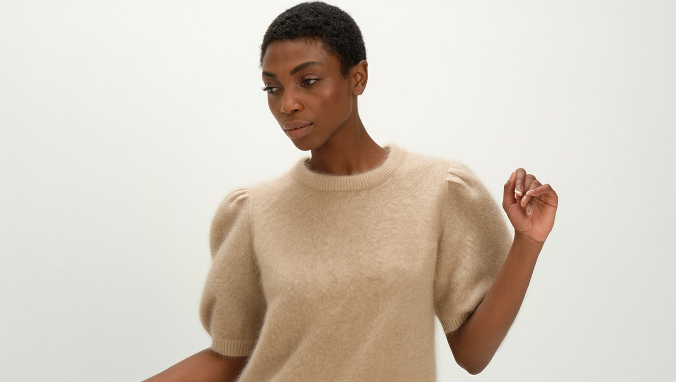 Davida Brushed Puff Sleeve T-shirt Sweaters Mink
