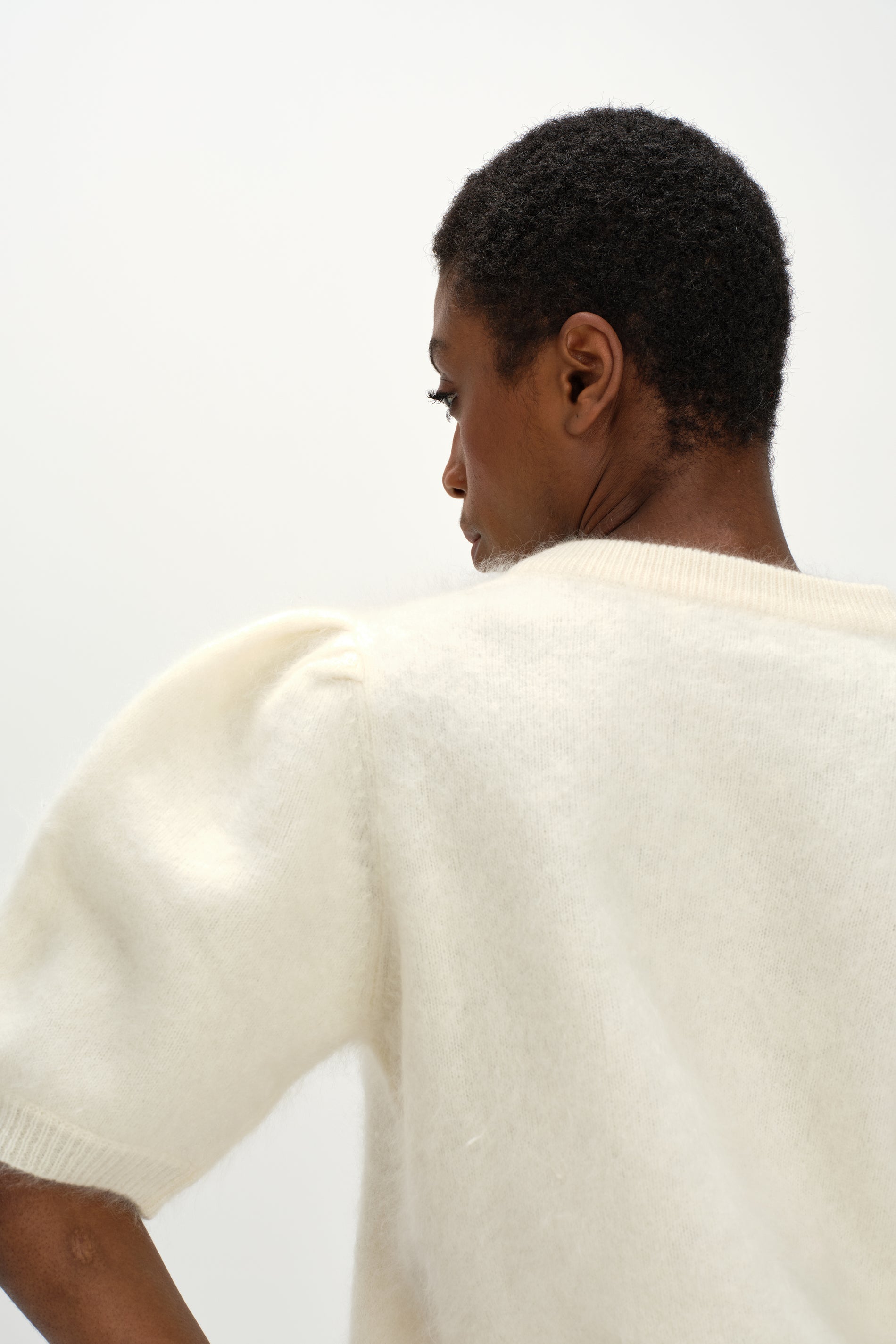 Davida Brushed Puff Sleeve T-shirt Sweaters White