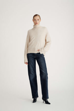 Brushed Roll Neck Sweater - Light Beige