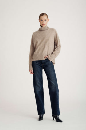 Brushed Roll Neck Sweater - Mink