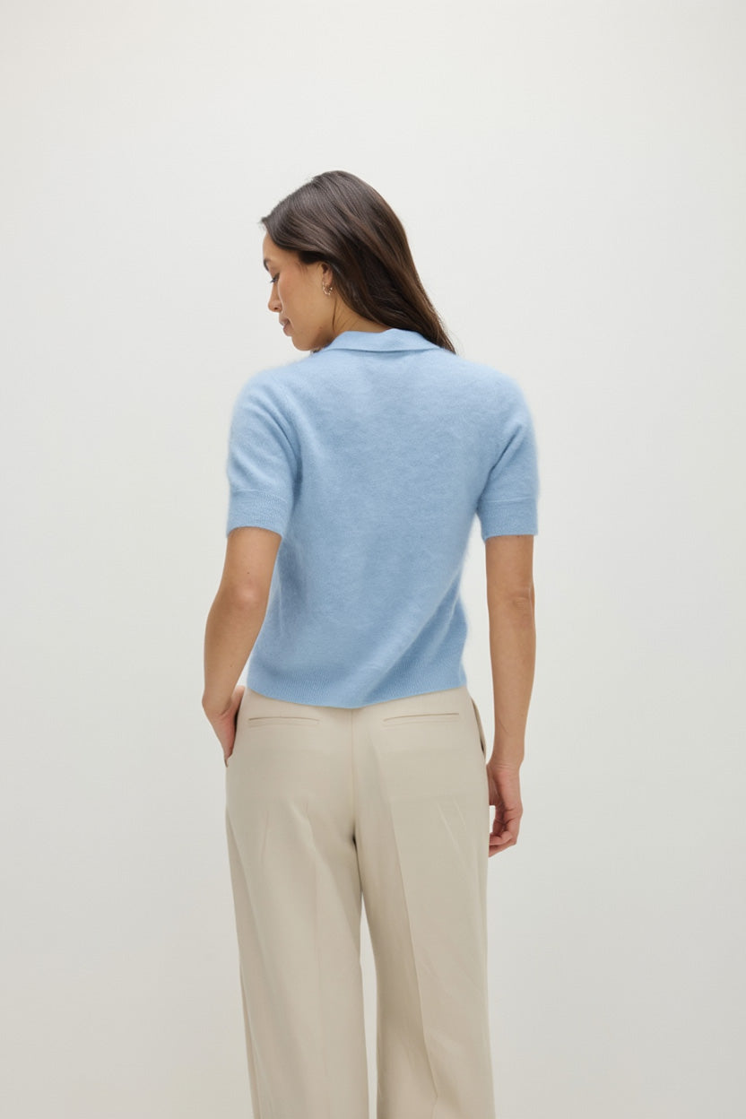 Davida Brushed Short Sleeve Collar Cardigan Sweaters Blue Fog