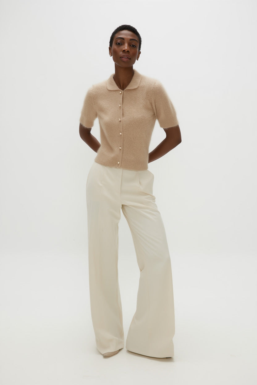 Davida Brushed Short Sleeve Collar Cardigan Sweaters Mink