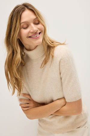 Brushed Turtleneck T-Shirt - Light Beige