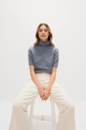 Brushed Turtleneck T-Shirt - Light Grey