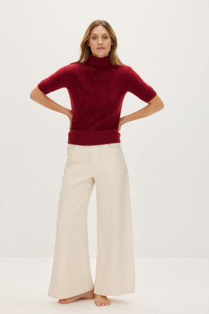 Brushed Turtleneck T-Shirt - Mulberry Red