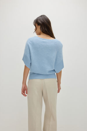 Brushed V-neck Oversized short Sleeve - Blue Fog