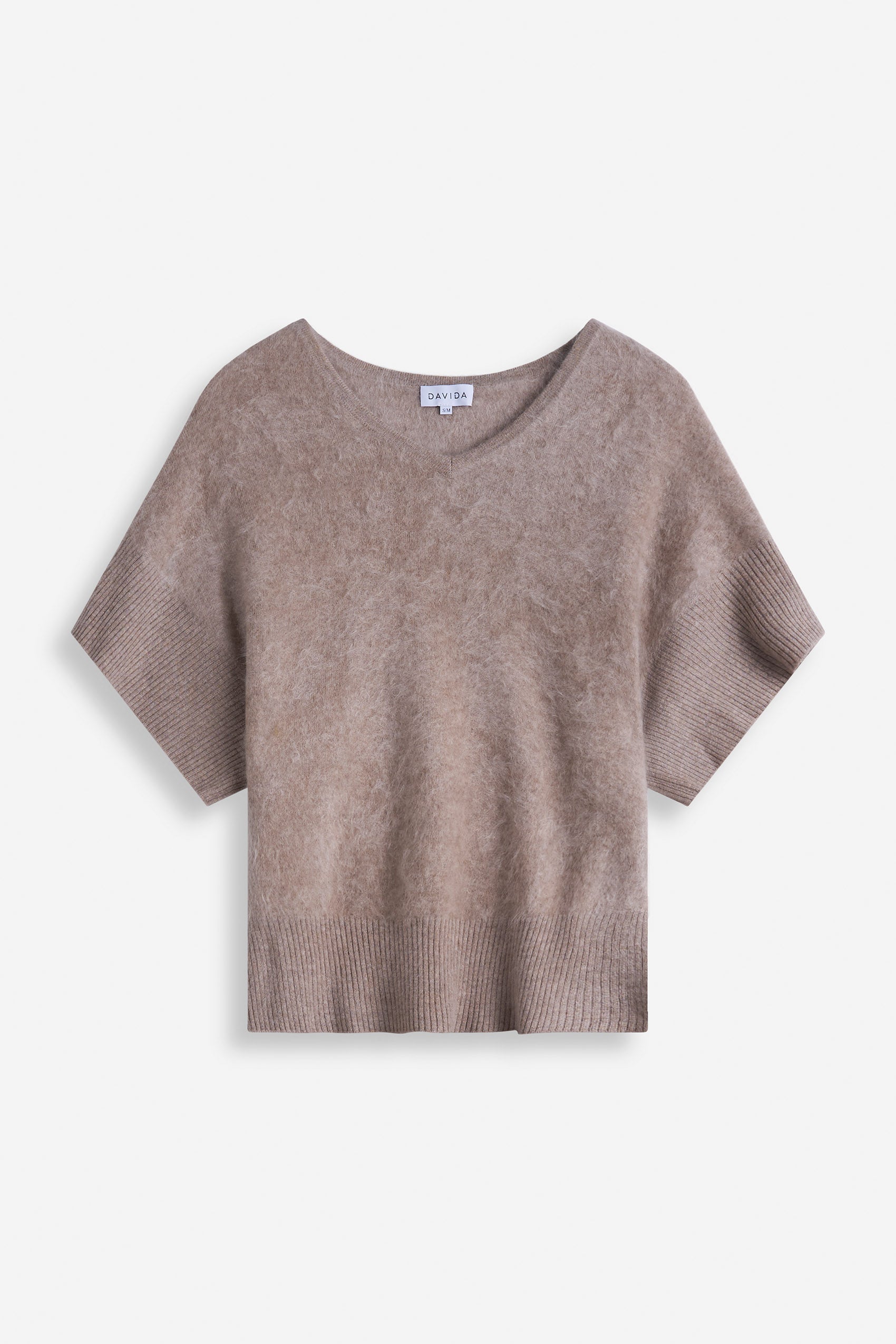 Davida Brushed V-neck Oversized short Sleeve Sweaters Mink