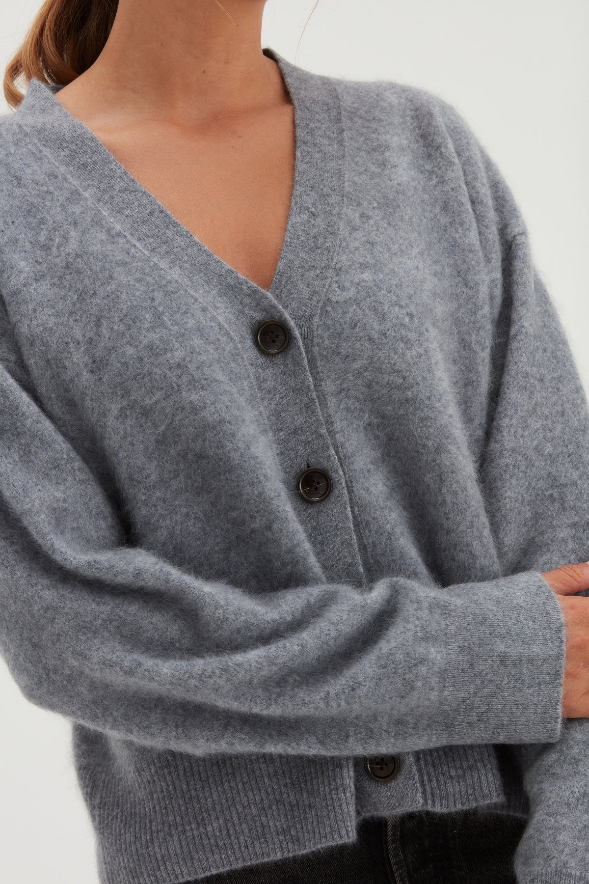 Davida Brushed V-neck Wide Cardigan Cardigans Light Grey