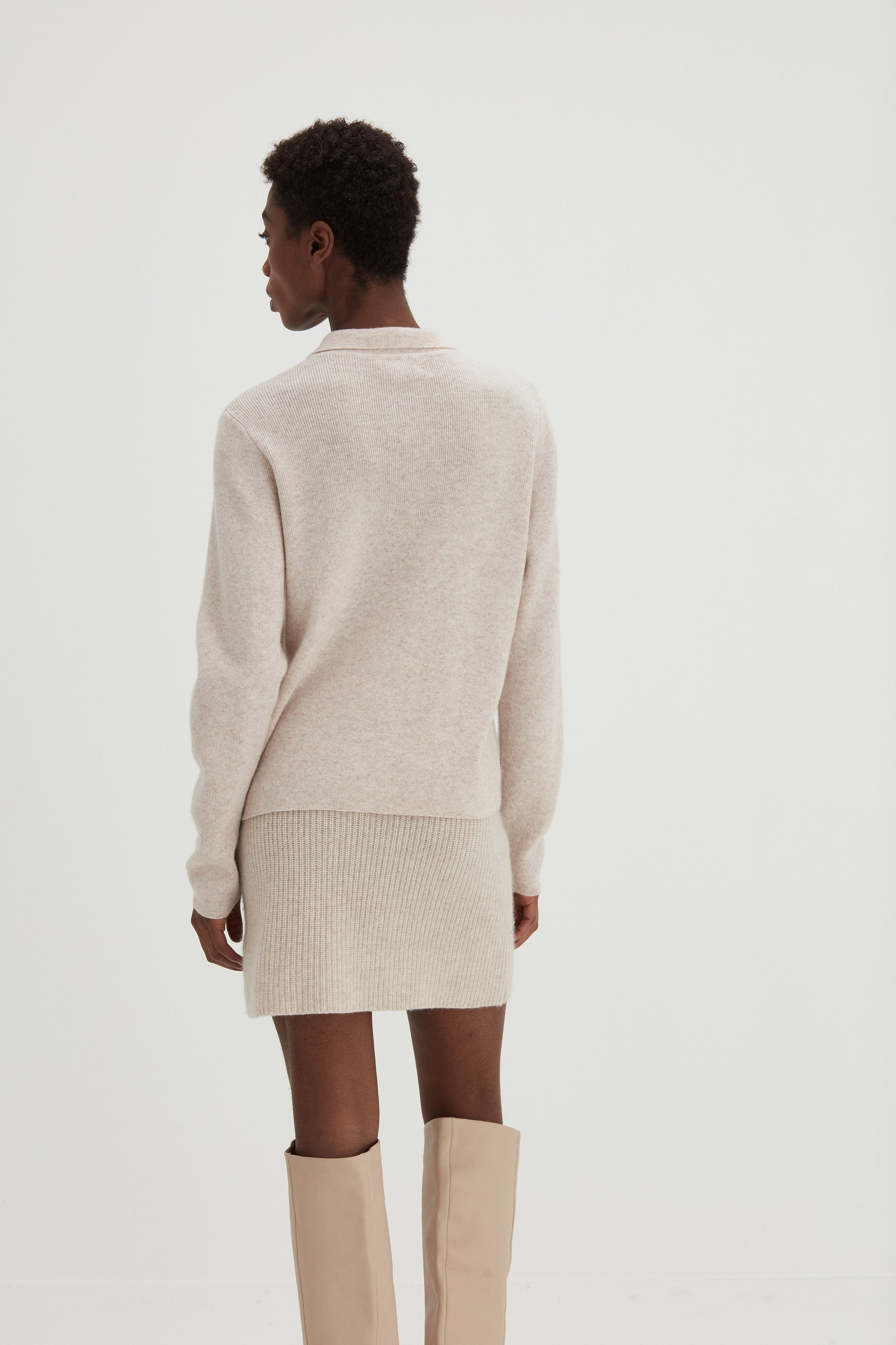 Davida Buttoned Collar Cardigan Cardigans Light Beige