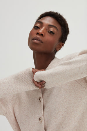 Buttoned Collar Cardigan - Light Beige