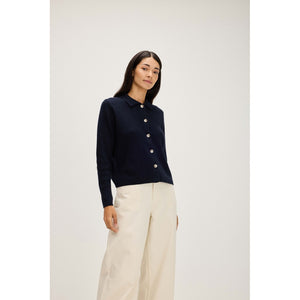 Buttoned Collar Cardigan - Navy
