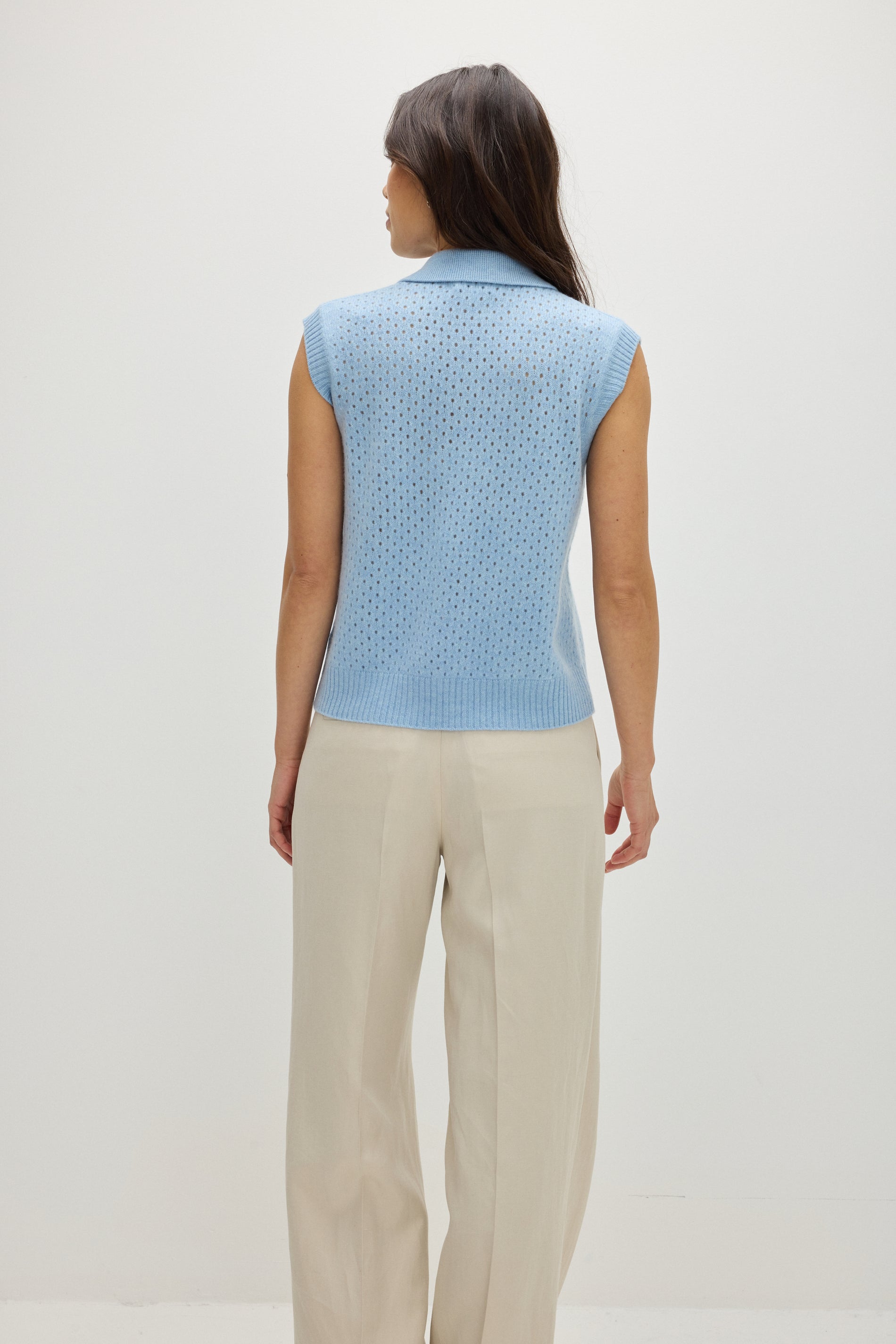 Davida Buttoned Mesh Vest Sweaters Blue Fog