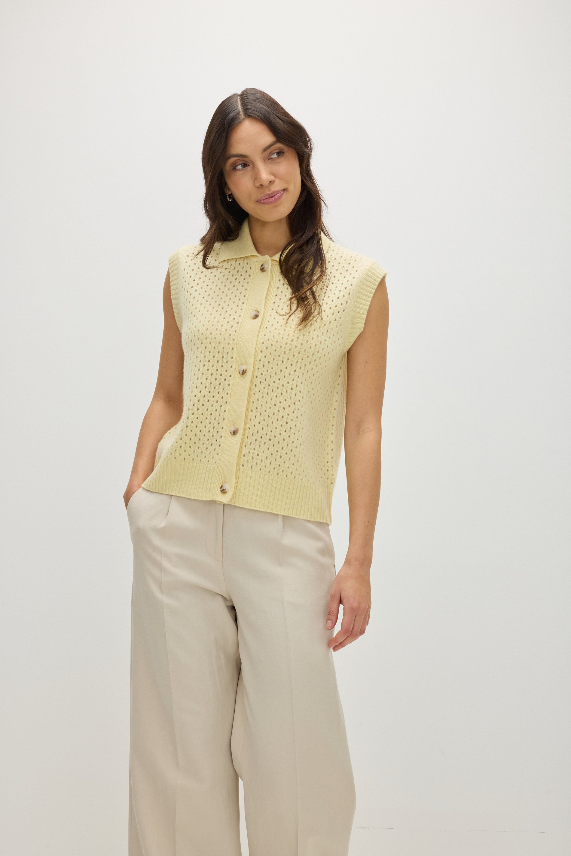 Davida Buttoned Mesh Vest Sweaters Citrus