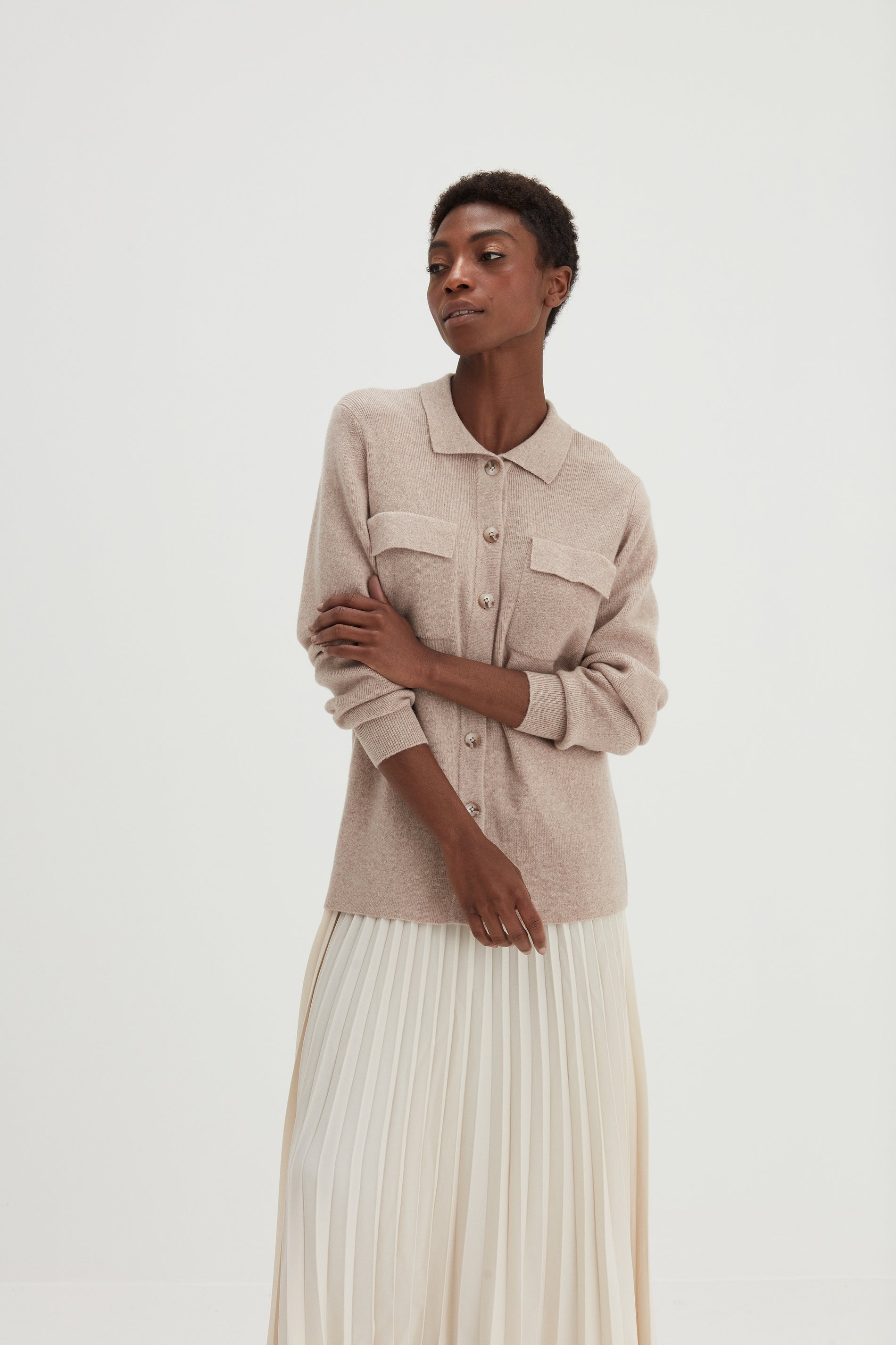 Davida Buttoned Pocket Shirt Cardigans Mink