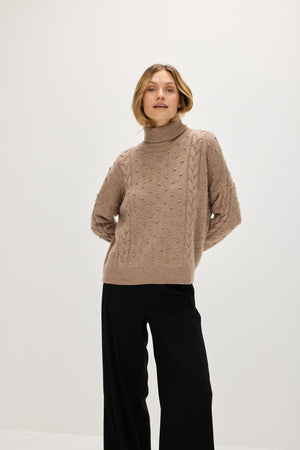 Cable Dot Polo Sweater - Mink