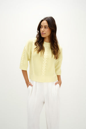 Cable Short Sleeve Sweater - Citrus