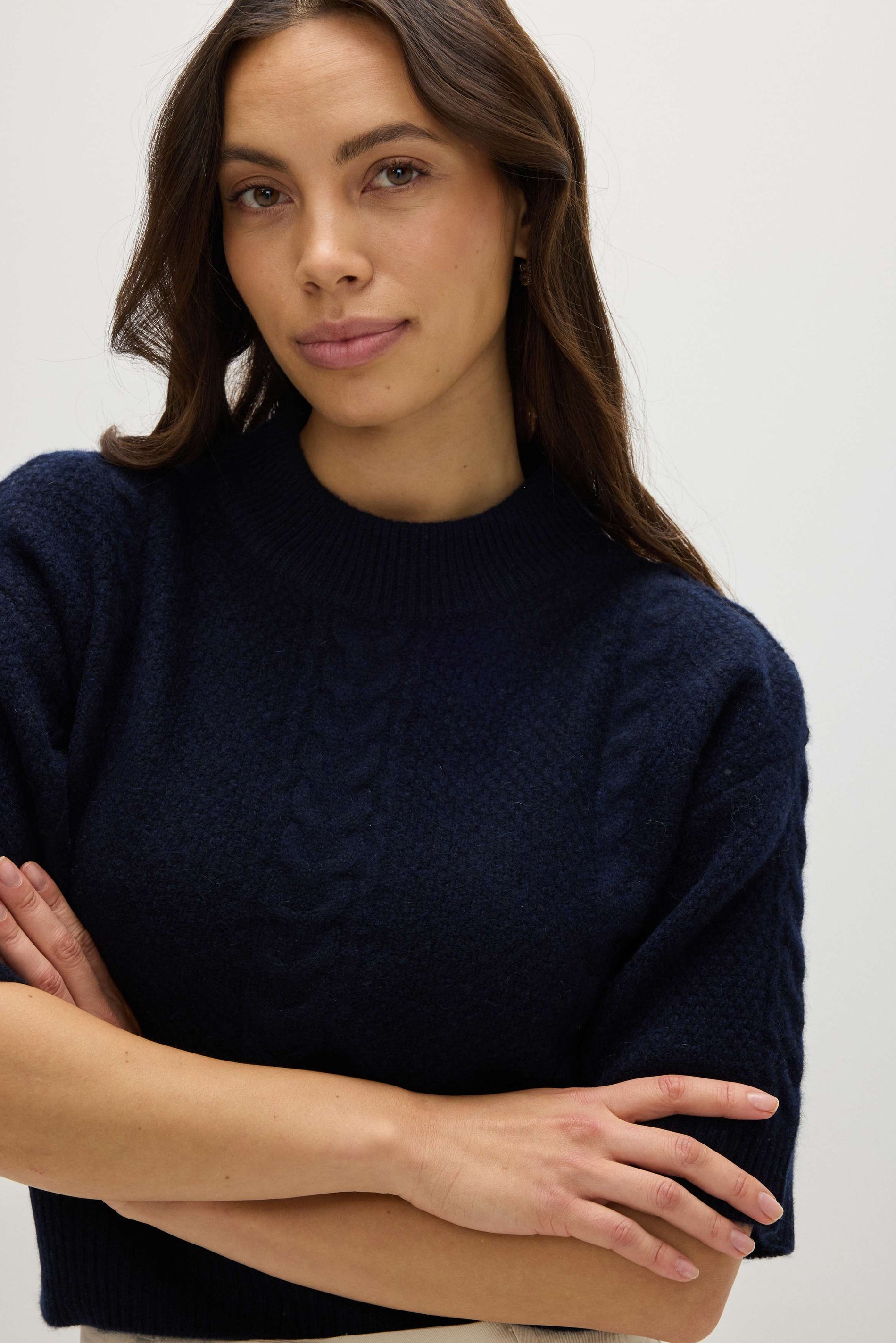 Davida Cable Short Sleeve Sweater Sweaters Navy