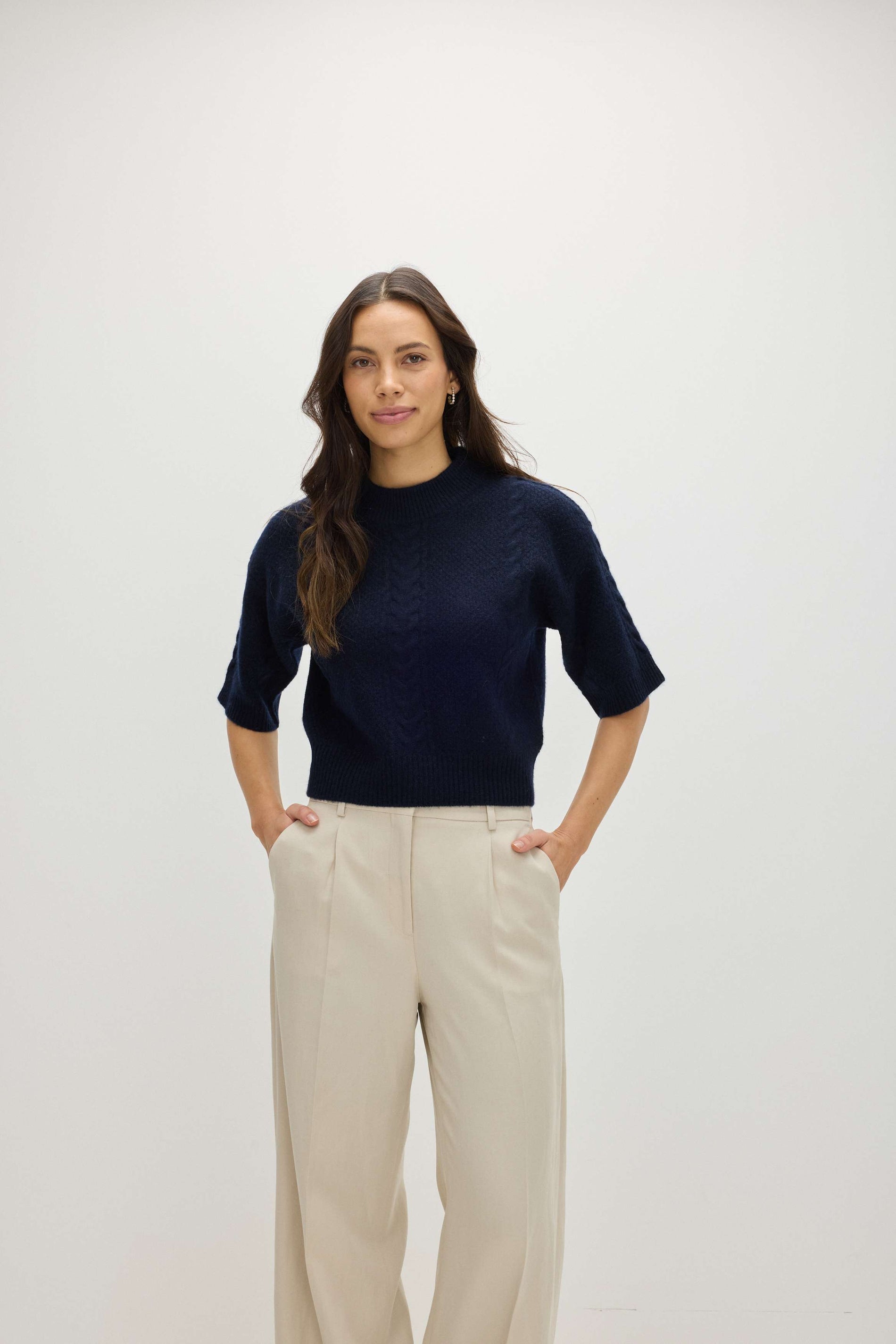 Davida Cable Short Sleeve Sweater Sweaters Navy