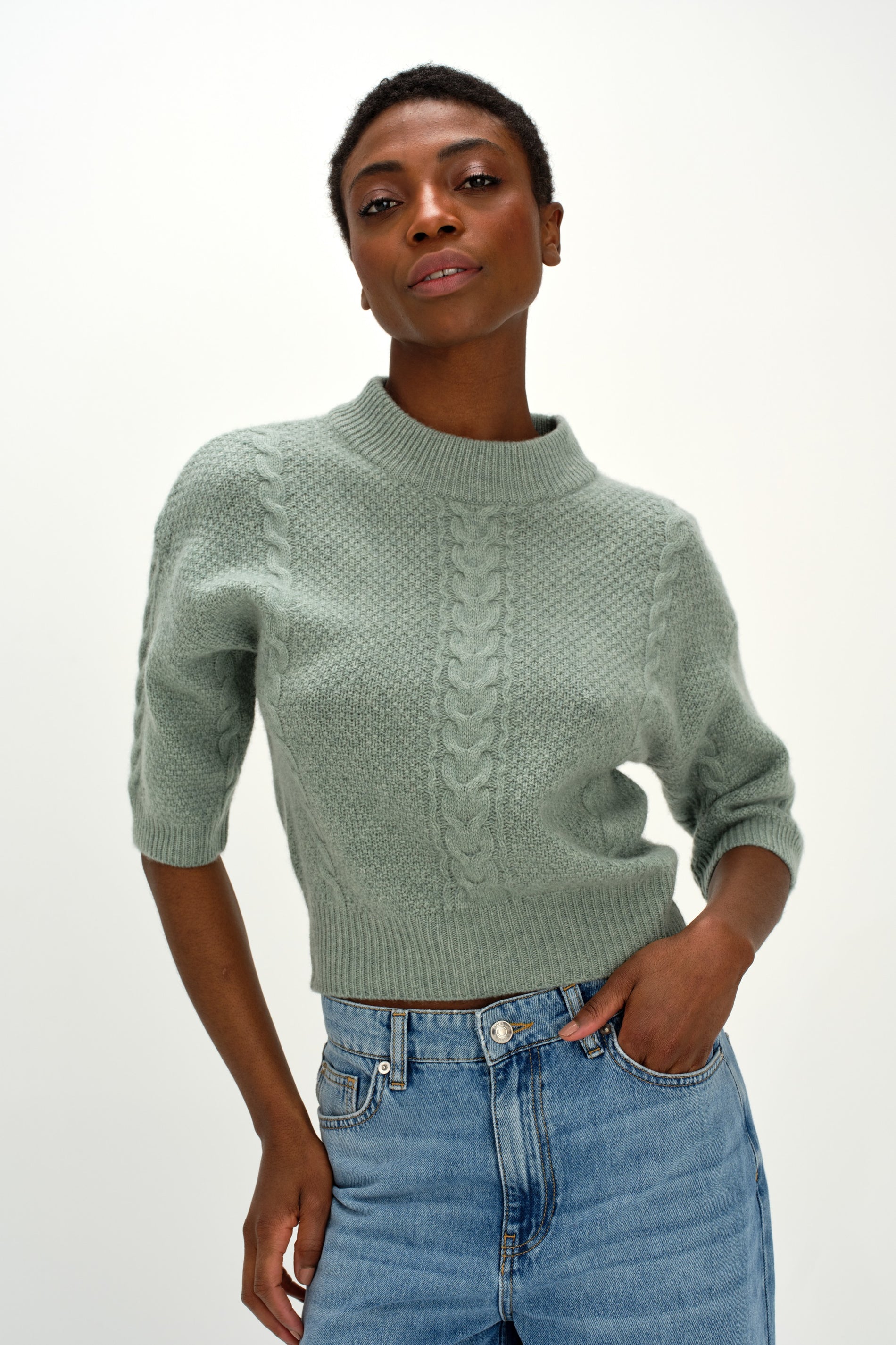 Davida Cable Short Sleeve Sweater Sweaters Sage