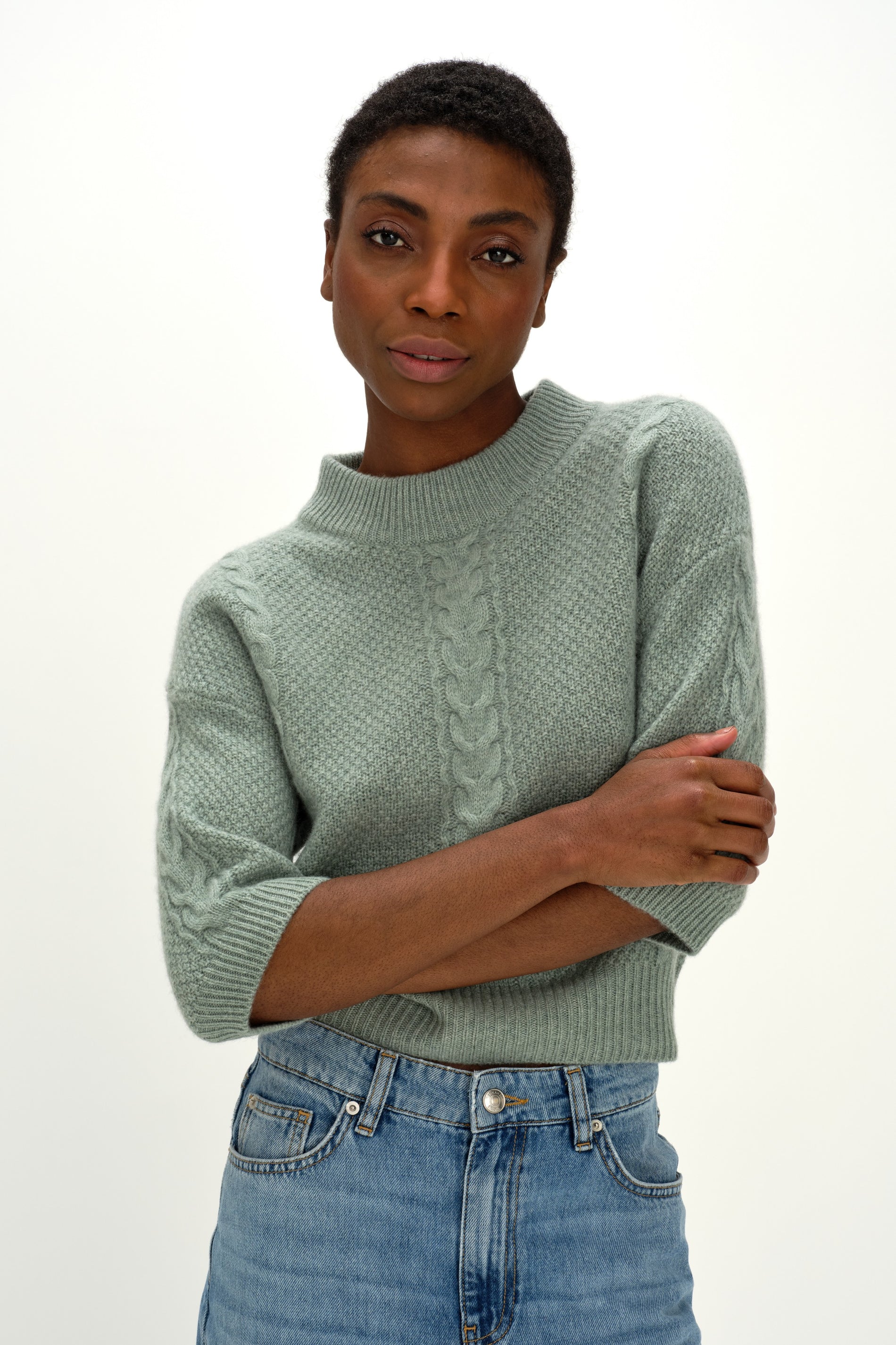 Davida Cable Short Sleeve Sweater Sweaters Sage